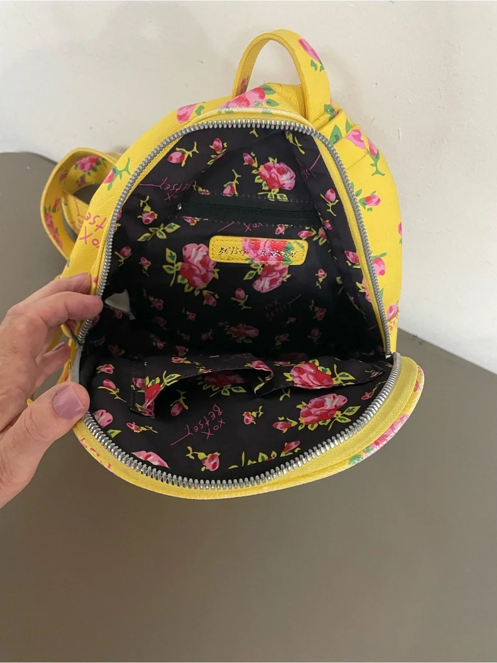 Betsey Johnson Yellow Floral Heart Charm Kids Backpack